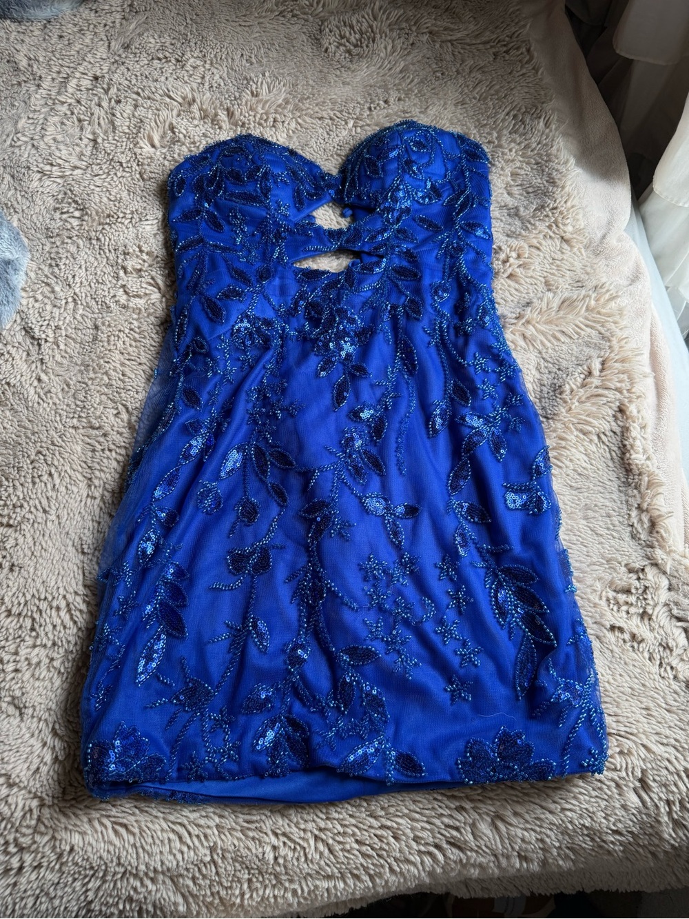 Elegant Strapless Royal Blue Embellished Cocktail Dress